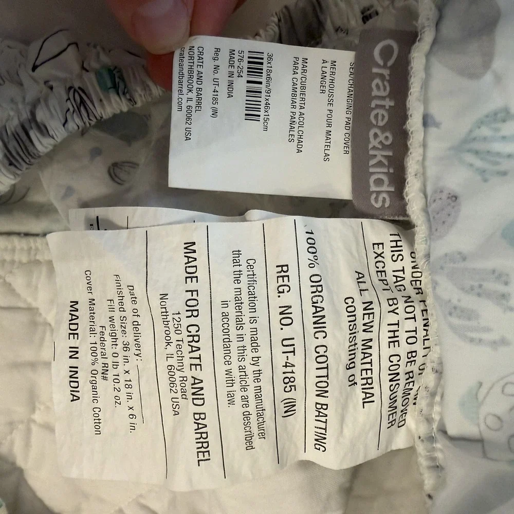 Crate & Barrel Quilted Changing Pad Cover Organic Cotton Sea Print Set Of 2‎
